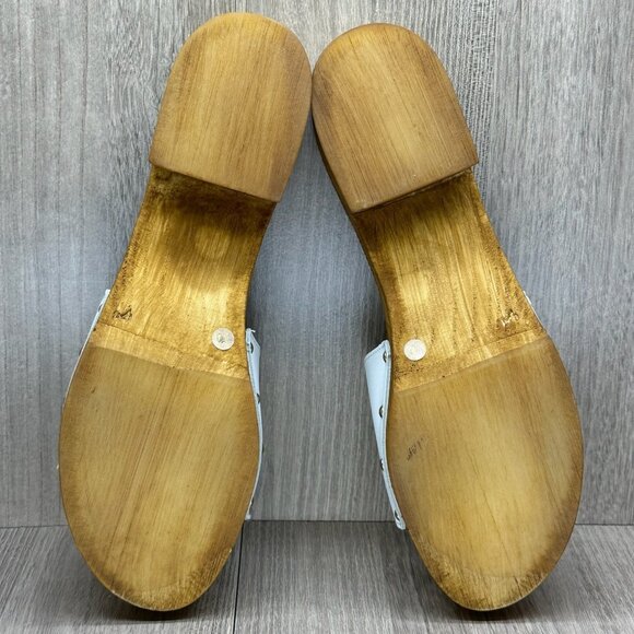Seychelles Good Spirits Sandal Women 10 Slip On Wood Platform Clog Leather White - Picture 13 of 13